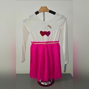 Girls Pink and White Cherry With Color Changing Cherries Dress S (6/7) NWT